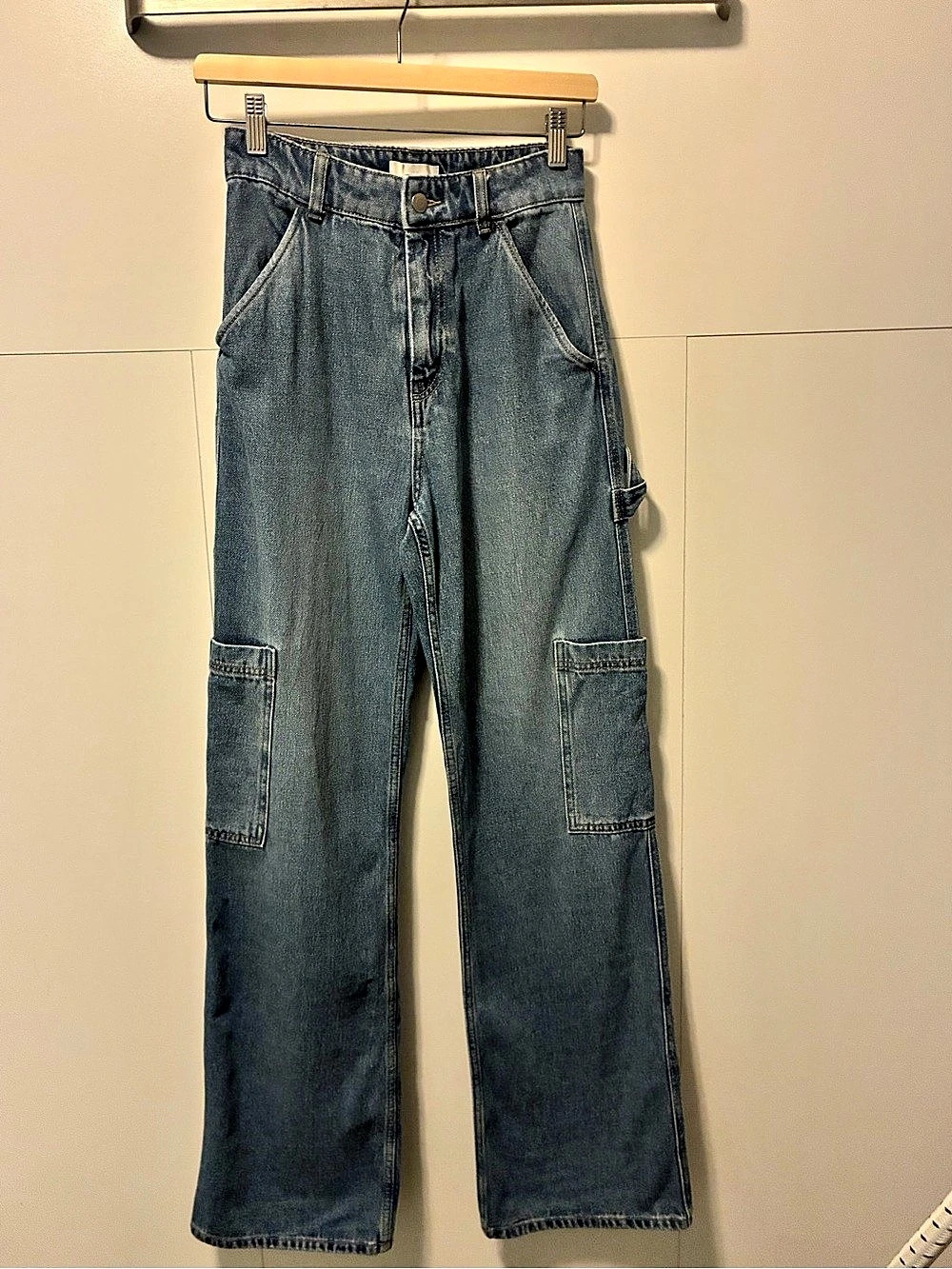 H&M Baggy Fit Carpenter Jeans Blue Straight Leg Size 2
